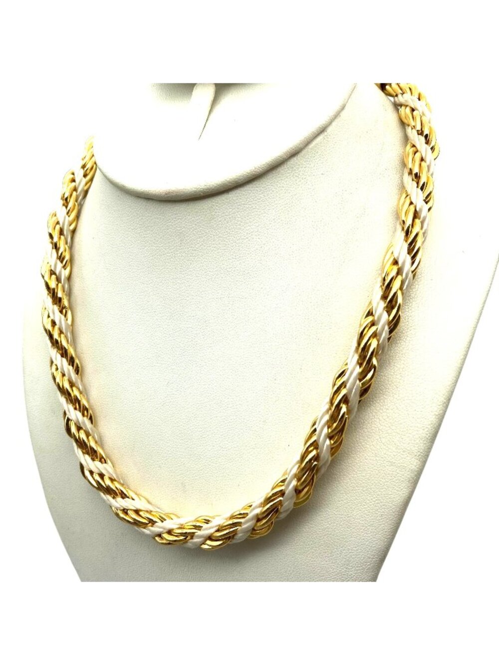 Chunky Double Strand Rope Necklace, Twisted Gold and White Strands for a Bold